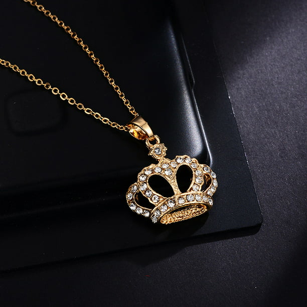 Fashion Jewelry Crystal Cute Crown Fox Animal Pendant Necklace Chain Gift